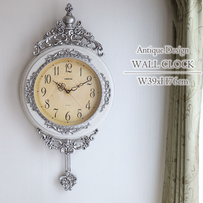 アンティークロココ 振り子付きウォールクロック(壁掛け時計) ホワイト 