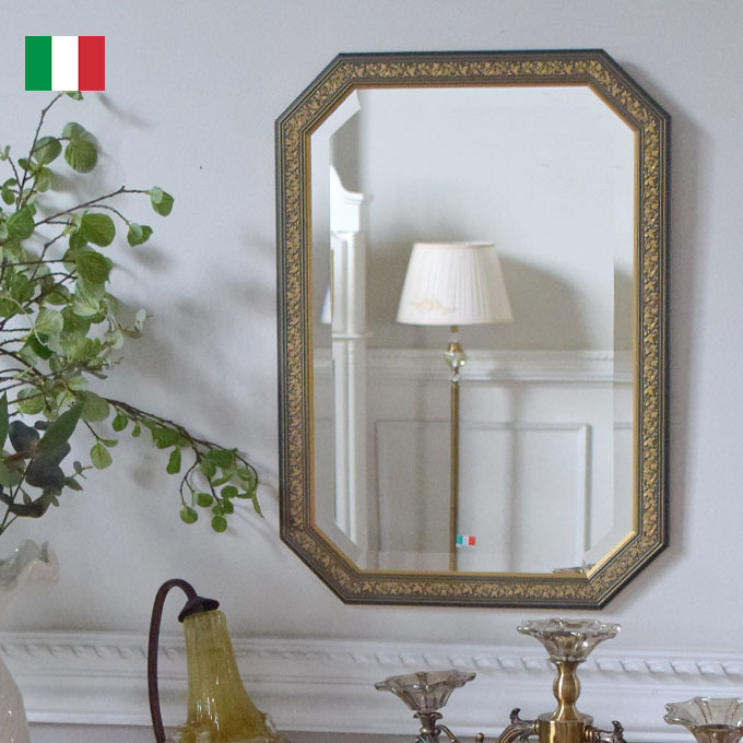イタリア ヴィンテージ*プラスチックフレーム ウォール ミラー*ローズ 壁掛け鏡